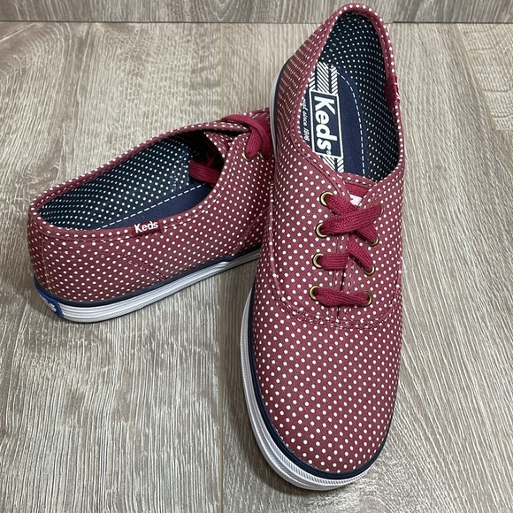 NWOT Keds Champion Burgundy White Polka Dot Canvas Sneakers Eyelet Lace Up  8 - Picture 13 of 13